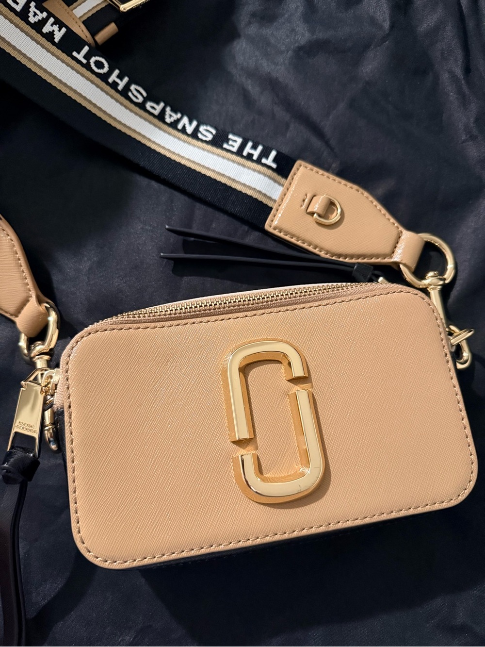 Marc Jacobs Tan/White/Black Snapshot Crossbody with Gold Hardware